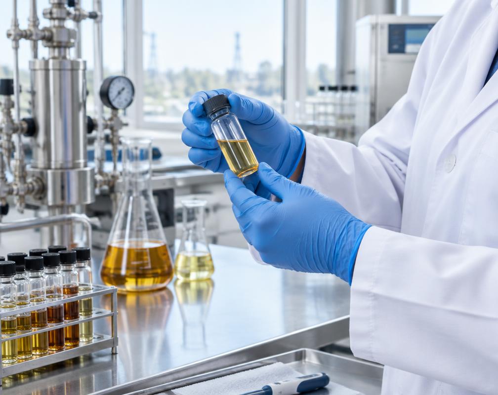Laboratory scientist examining an oil sample